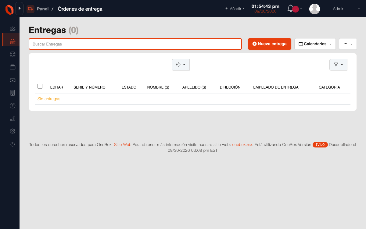 Entregas de OneBox con su pedido, su ruta y su estado.